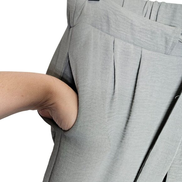 Caracilia Gray High-Waisted Pants Wide‎ Leg Pull On Tie Waist L Beachy Work - Picture 7 of 11